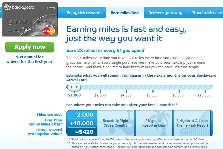 Using Barclaycard arrival points