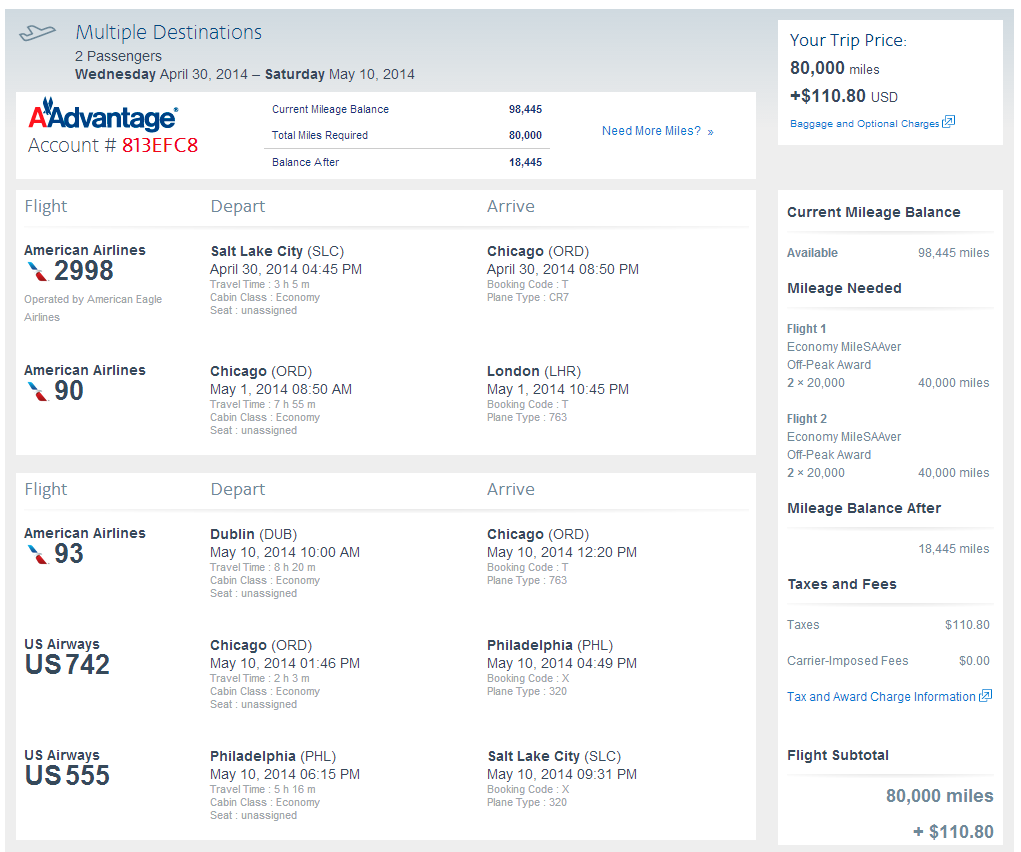 Booking with AA miles