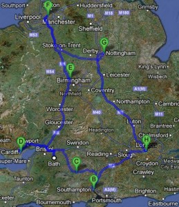 We mapped out this tour using CC hotels all around England.