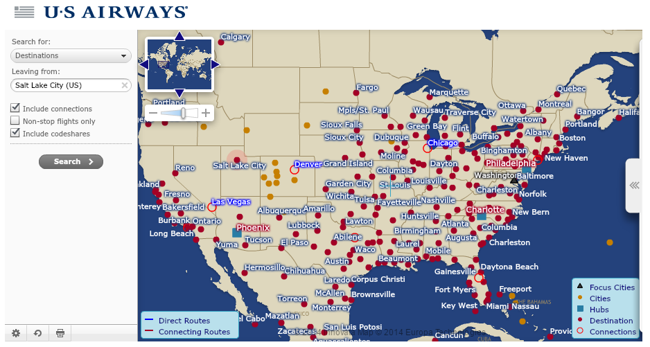 US Airways Route Map